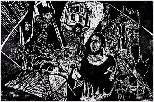 Het huis in vlammen Raast en zucht. Ik sjouw de ramen op mijn rug