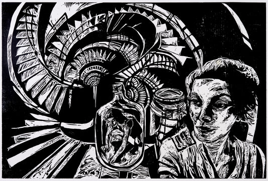 Trap, kolkje in een fles het draaien opwaarts zomaar voor de lol.